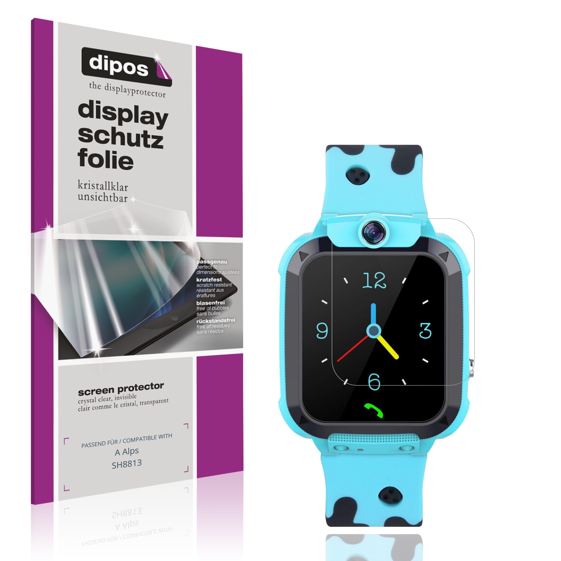 Klare Displayschutzfolie von dipos passend für Tzzulsx Kinder Smartwatch, präziser Zuschnitt und blasenfrei montiert
