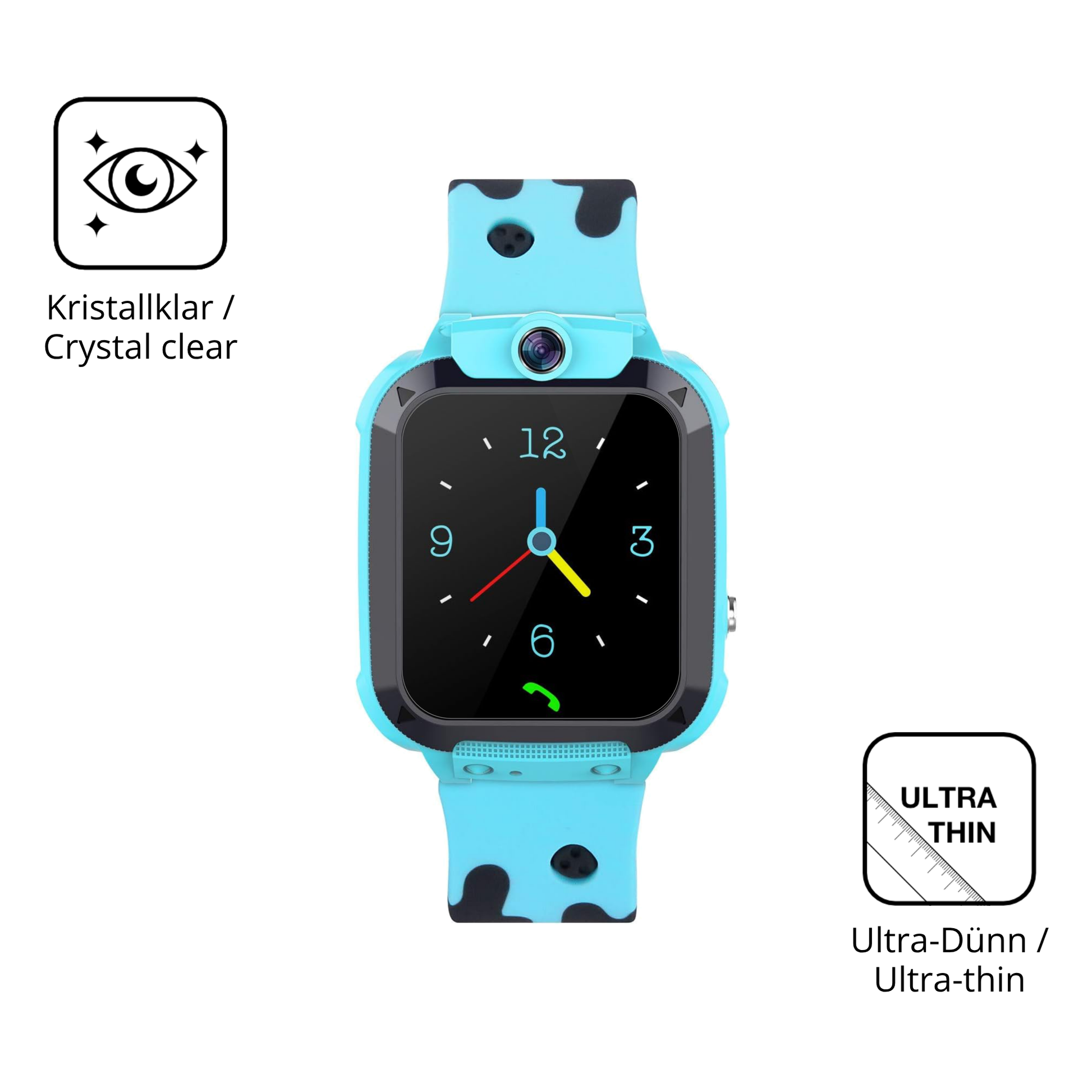 Dünne und klare Folie passend zugeschnitten für Tzzulsx Kinder Smartwatch