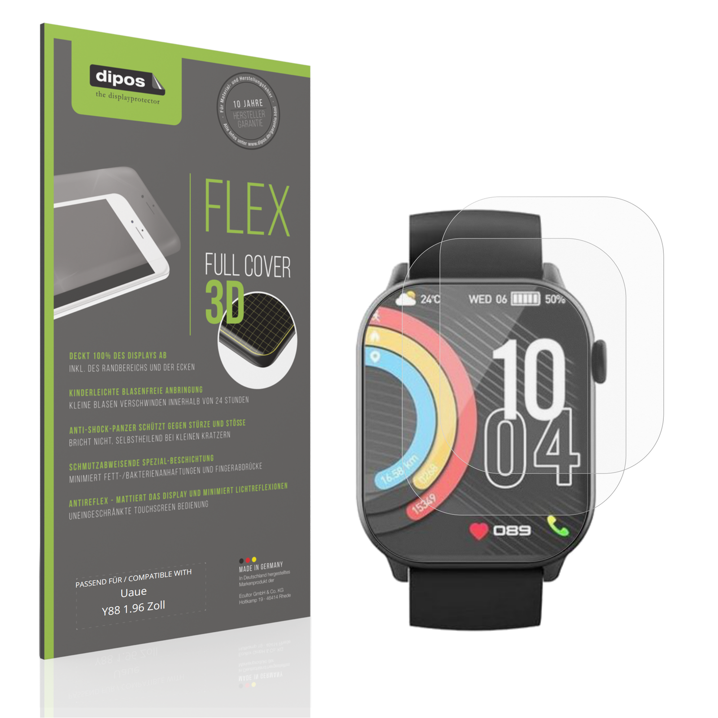 Matte Displayschutzfolie von dipos passend für Uaue Y88 1.96 Zoll, 100% Displayabdeckung und blasenfreie Montage