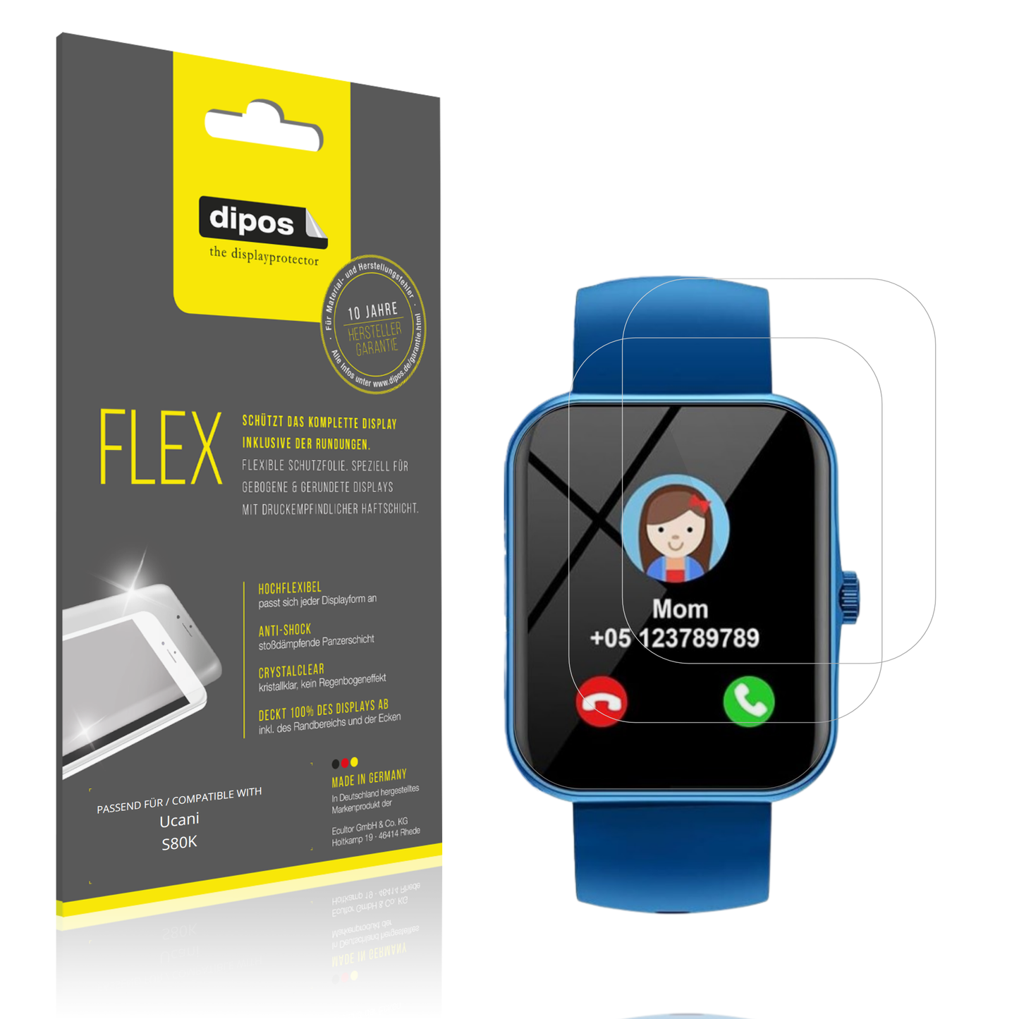 Klare Displayschutzfolie von dipos passend für Ucani S80K, 100% Displayabdeckung und blasenfreie Montage