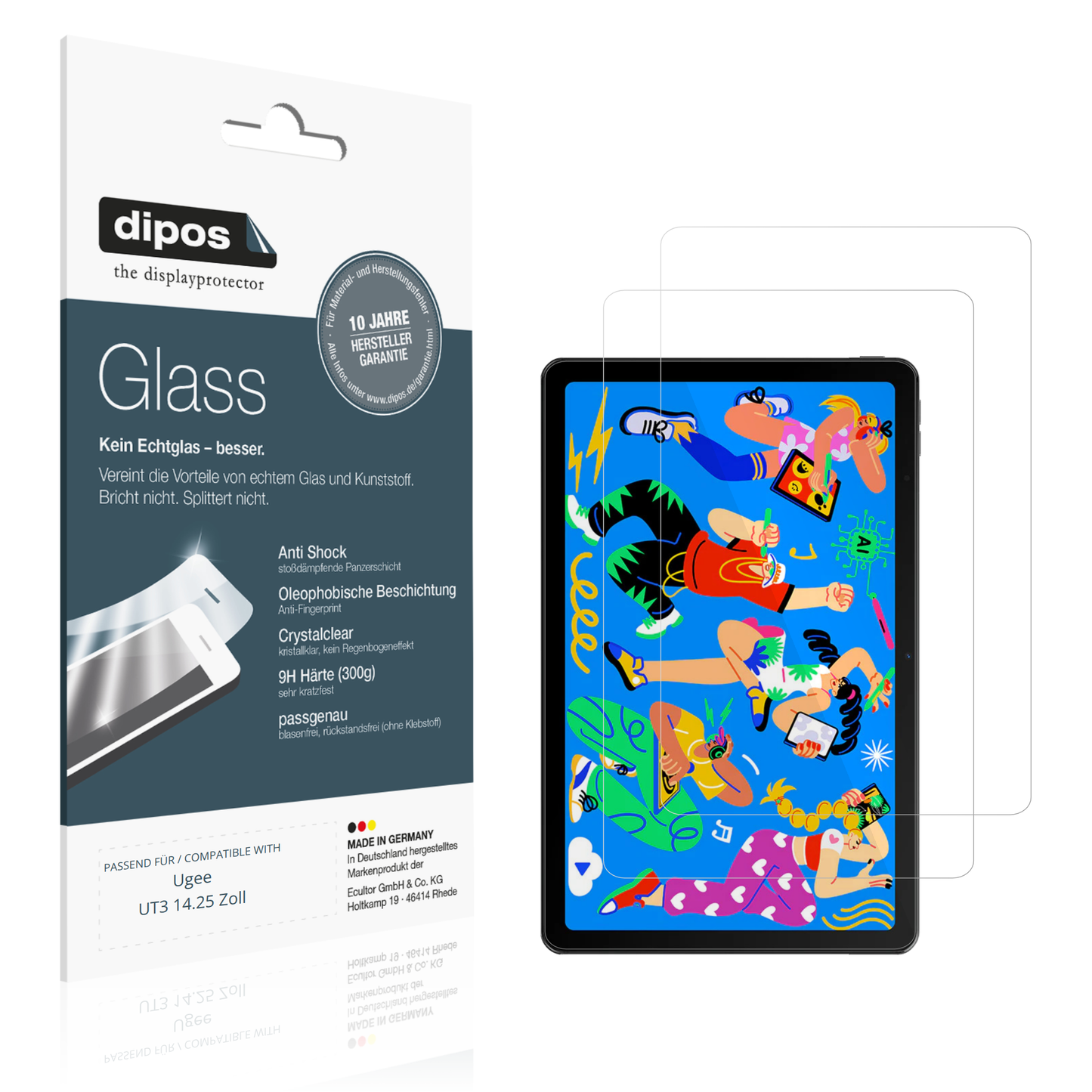 Klare Displayschutzfolie von dipos passend für Ugee UT3 14.25 Zoll, 9H kratzfest und blasenfrei montiert
