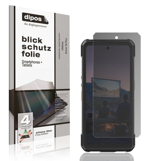 Blickschutzfolie von dipos passend für Ulefone Armor 34 Plus, präziser Zuschnitt und blasenfrei montiert