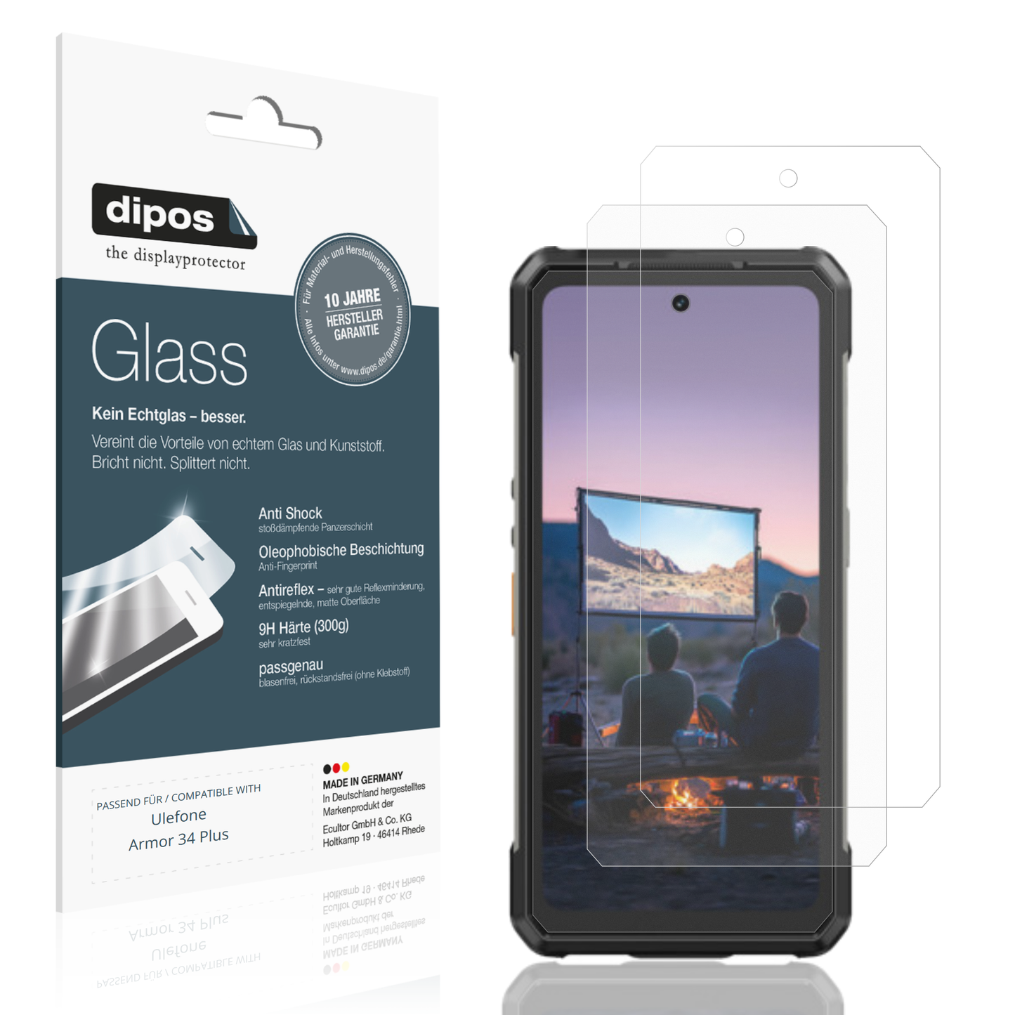 Matte Displayschutzfolie von dipos passend für Ulefone Armor 34 Plus, 9H kratzfest und blasenfrei montiert
