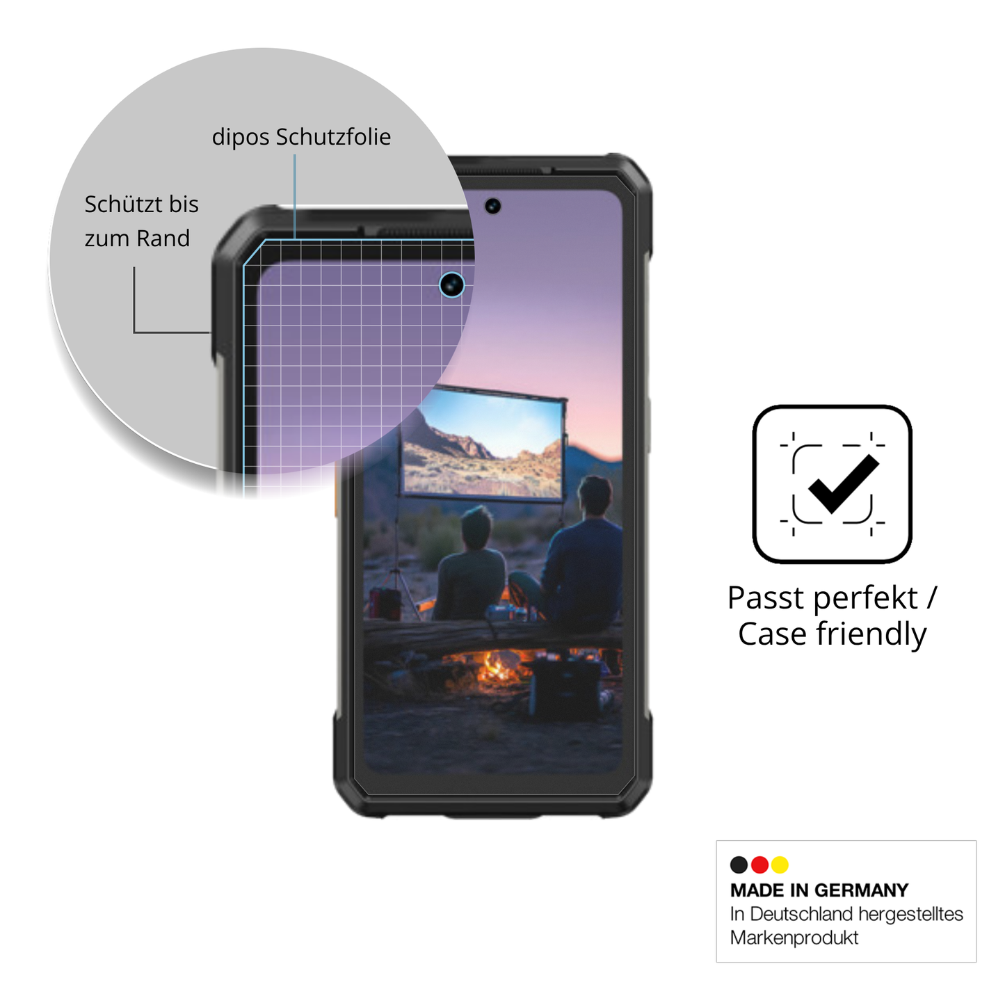 Schutzglasfolie mit optimaler Passform, zur Verwendung mit Hüllen geeignet
