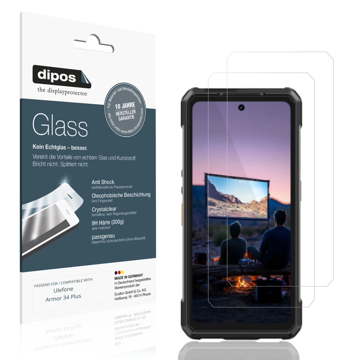 Klare Displayschutzfolie von dipos passend für Ulefone Armor 34 Plus, 9H kratzfest und blasenfrei montiert