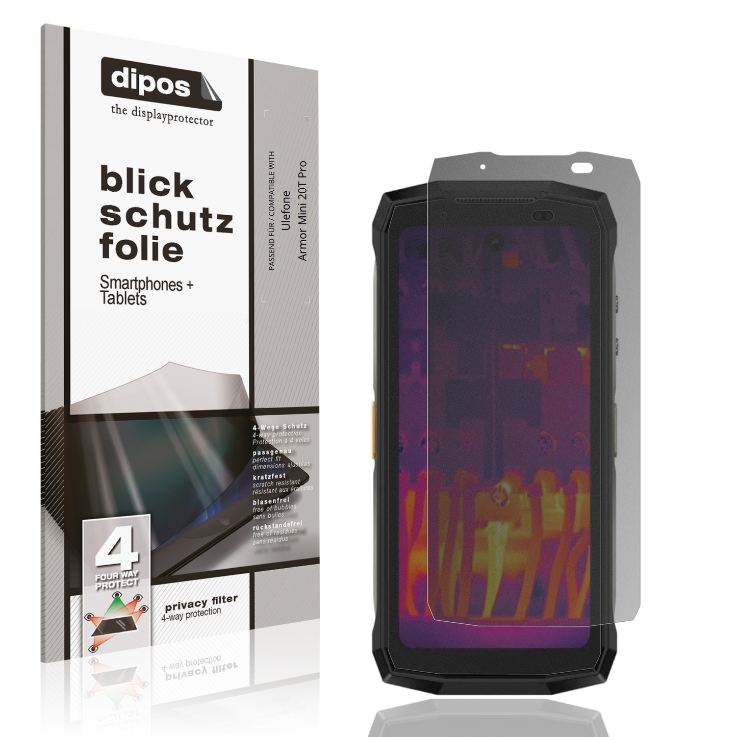 Blickschutzfolie von dipos passend für ulefonearmor mini 20t pro, präziser Zuschnitt und blasenfrei montiert