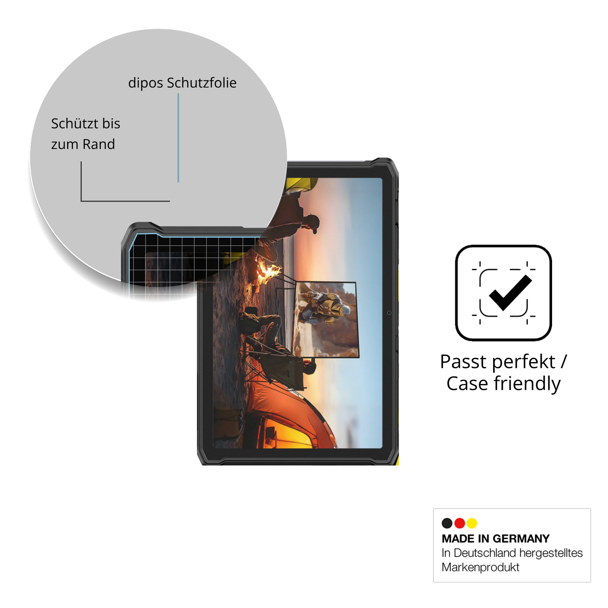 Schutzglasfolie mit optimaler Passform, zur Verwendung mit Hüllen geeignet
