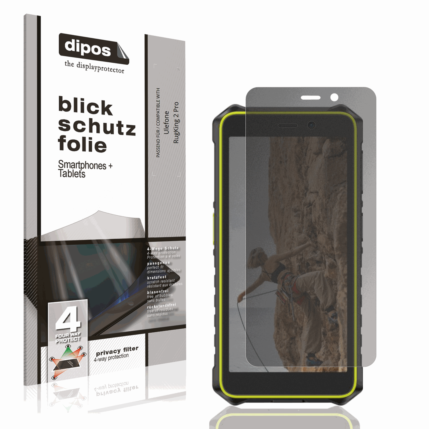 Blickschutzfolie von dipos passend für Ulefone RugKing 2 Pro, präziser Zuschnitt und blasenfrei montiert