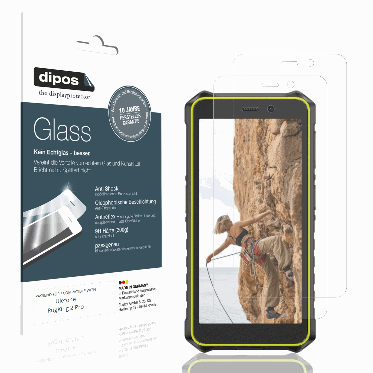 Matte Displayschutzfolie von dipos passend für Ulefone RugKing 2 Pro, 9H kratzfest und blasenfrei montiert