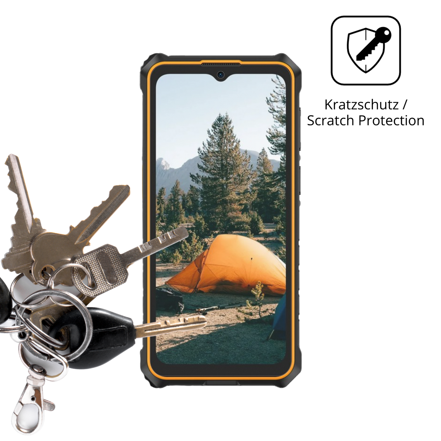 Schutz gegen Kratzer auf dem Ulefone RugKing 3 Pro Glas durch Schlüssel oder Ähnliches