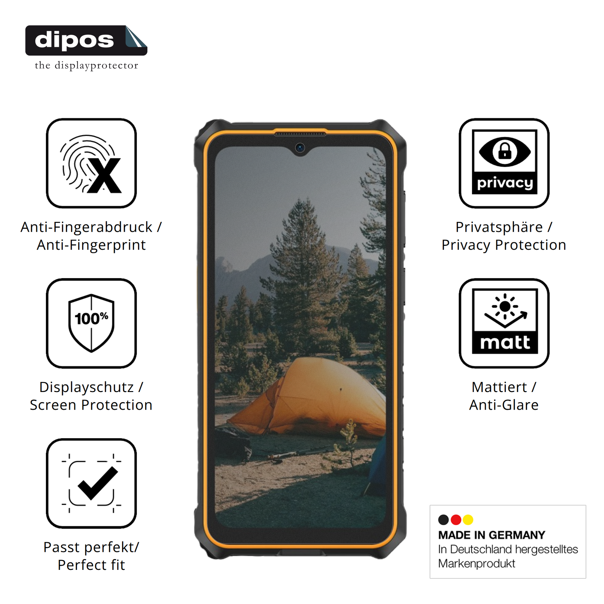 Privatsphäre-Schutz durch Sichtschutz-Folie passend zugeschnitten für Ulefone RugKing 3 Pro