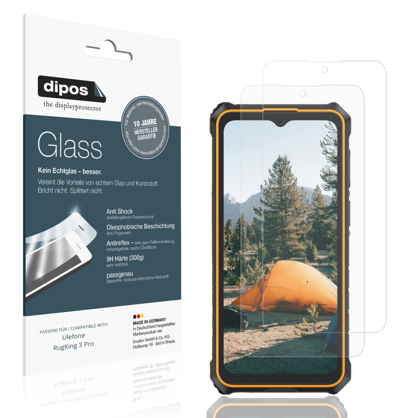 Matte Displayschutzfolie von dipos passend für Ulefone RugKing 3 Pro, 9H kratzfest und blasenfrei montiert