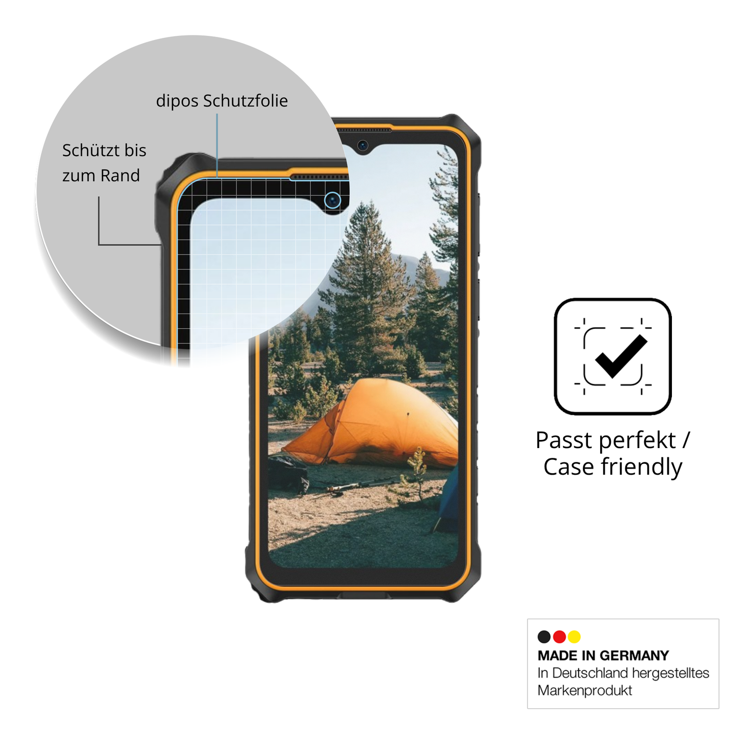 Schutzglasfolie mit optimaler Passform, zur Verwendung mit Hüllen geeignet