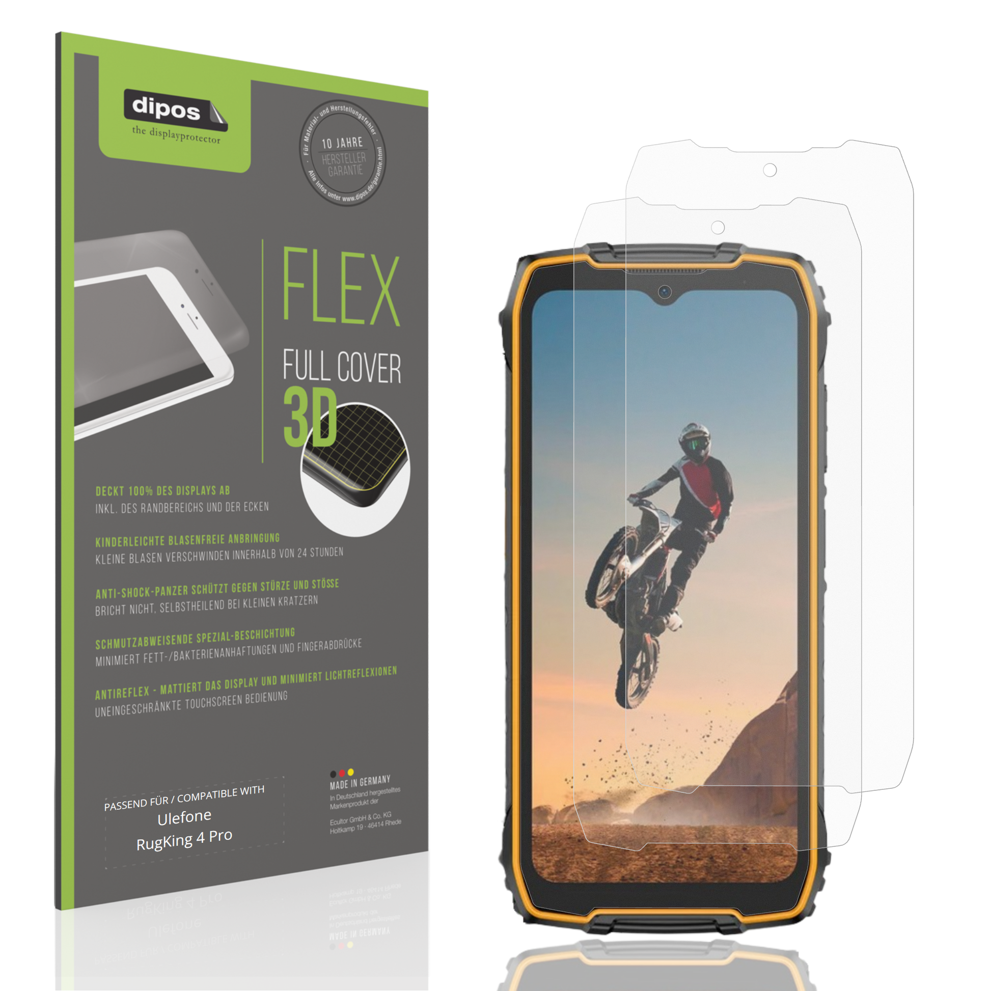 Matte Displayschutzfolie von dipos passend für Ulefone RugKing 4 Pro, 100% Displayabdeckung und blasenfreie Montage