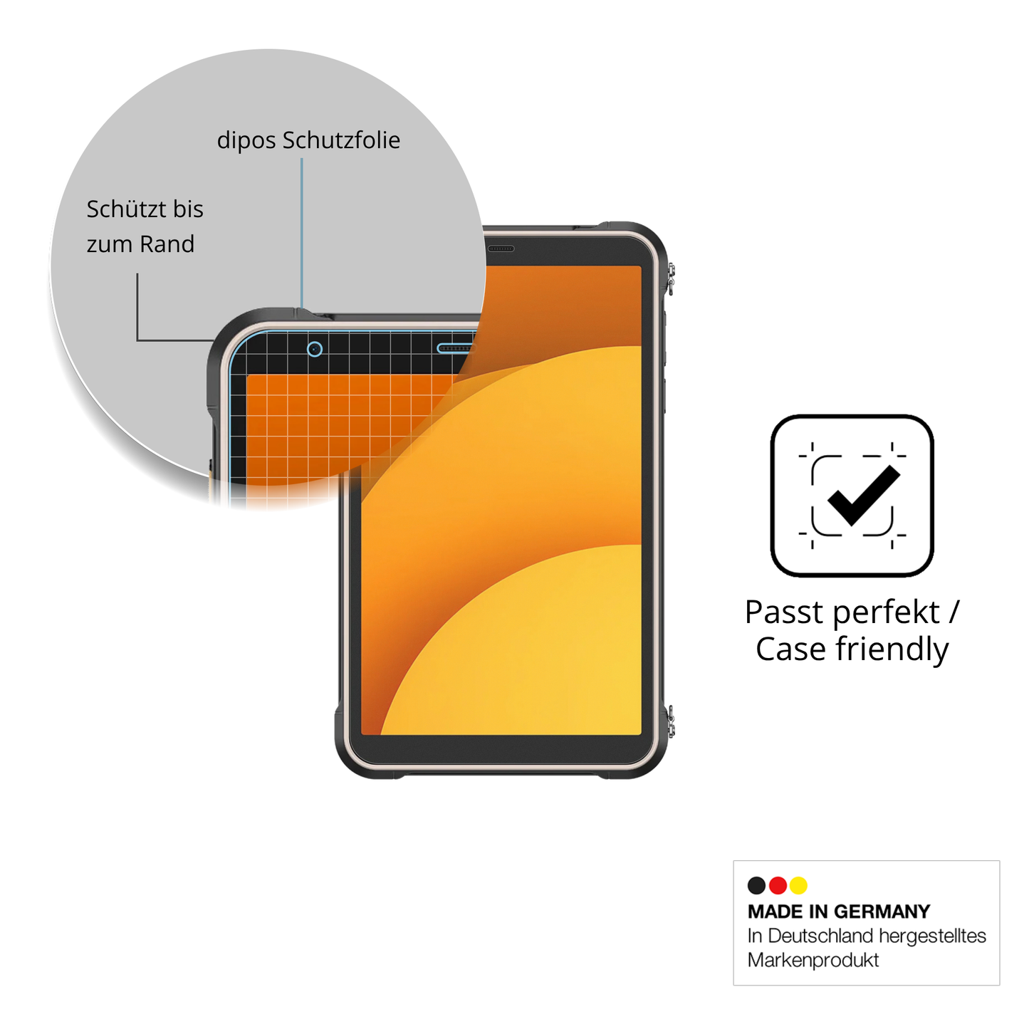 Schutzglasfolie mit optimaler Passform, zur Verwendung mit Hüllen geeignet