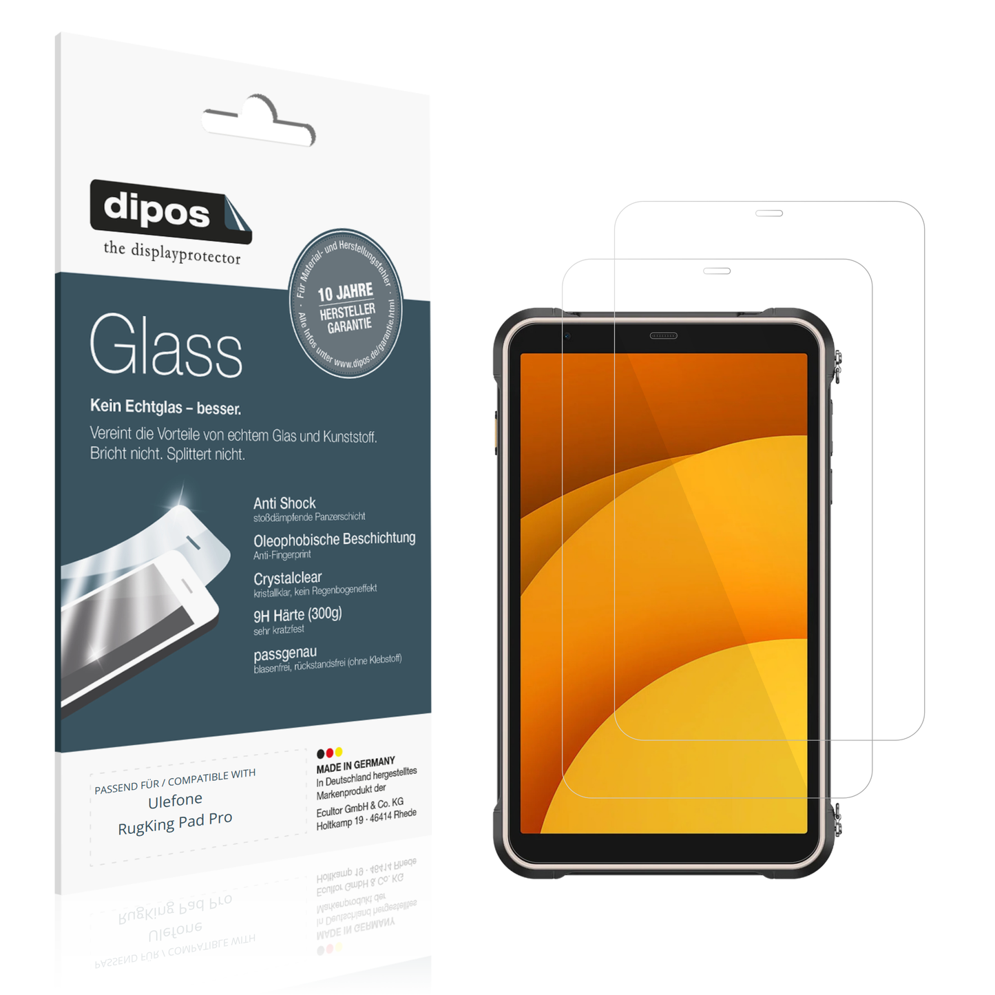 Klare Displayschutzfolie von dipos passend für Ulefone RugKing Pad Pro, 9H kratzfest und blasenfrei montiert