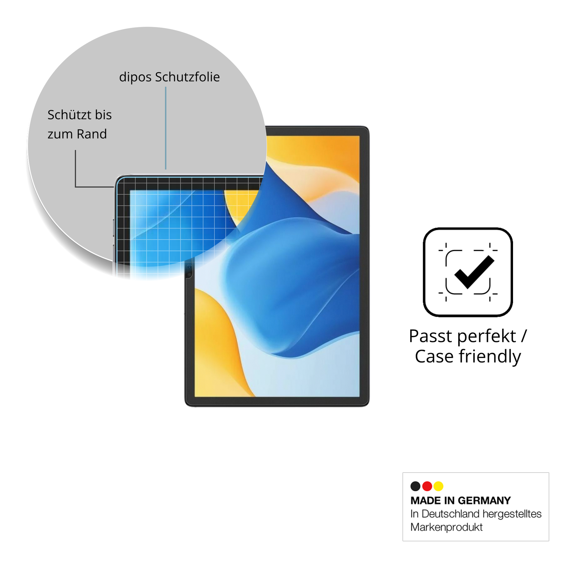 Schutzglasfolie mit optimaler Passform, zur Verwendung mit Hüllen geeignet