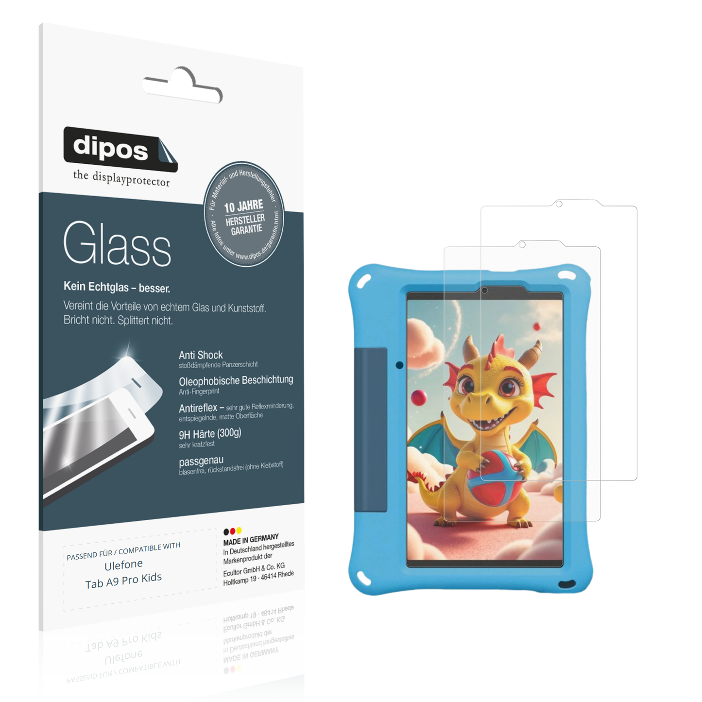 Matte Displayschutzfolie von dipos passend für ulefonetab a9 pro kids, 9H kratzfest und blasenfrei montiert