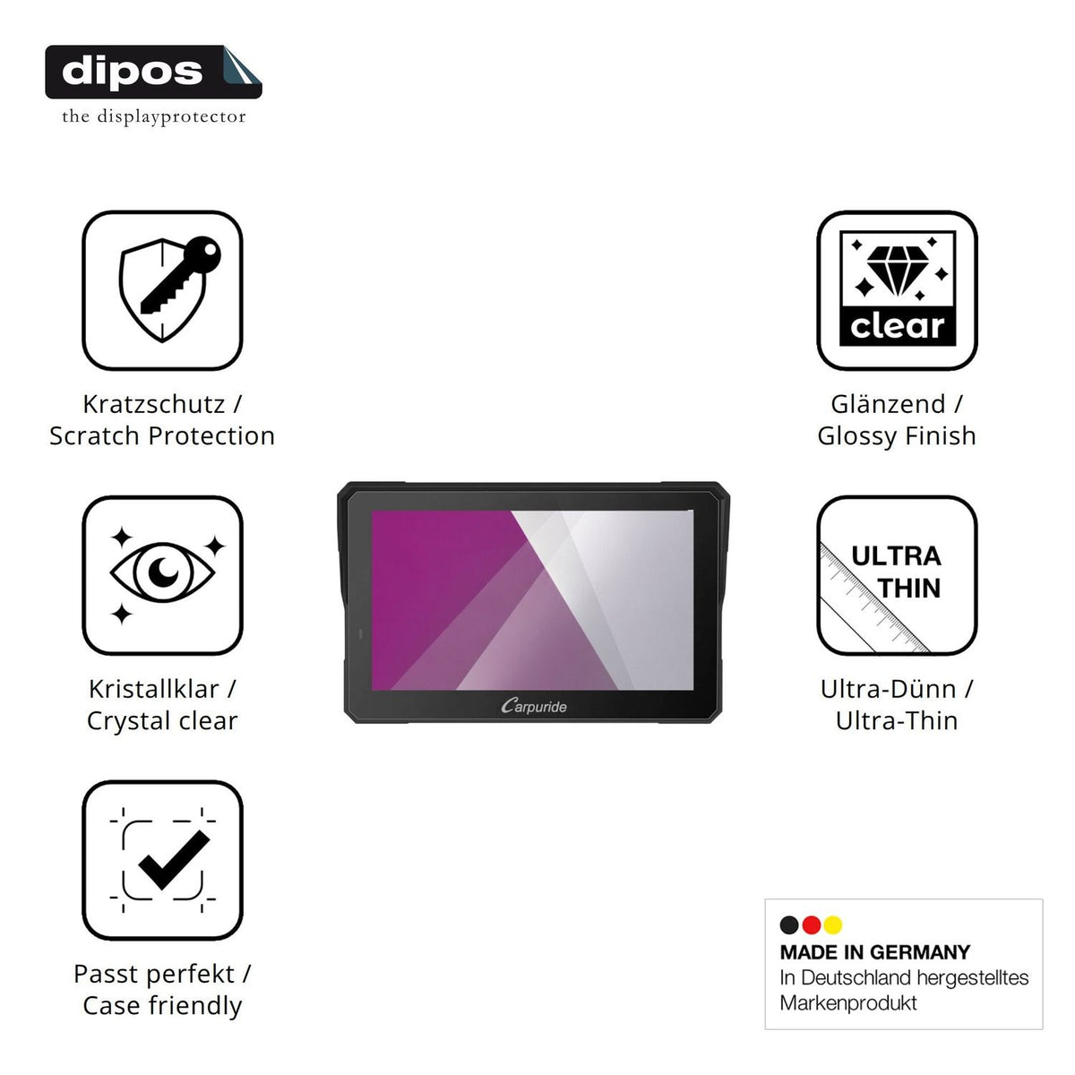 Klare Displayschutzfolie von dipos passend für Carpuride W702BS Pro 7 Zoll, präziser Zuschnitt und blasenfrei montiert