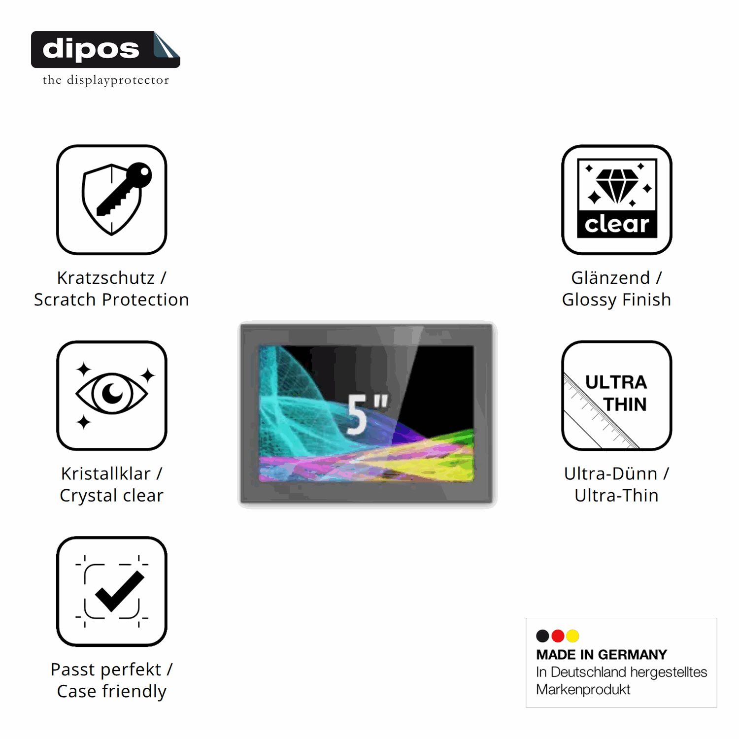 Displayschutz hergestellt in Deutschland, höchste Qualität made in Germany