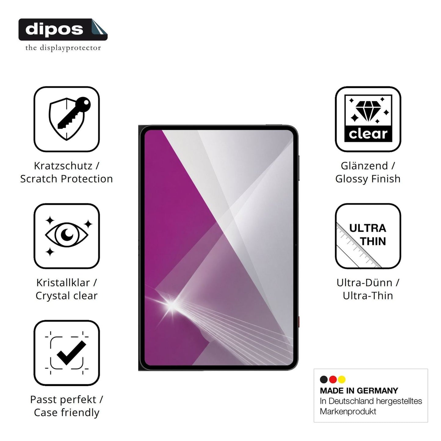 Displayschutz hergestellt in Deutschland, höchste Qualität made in Germany