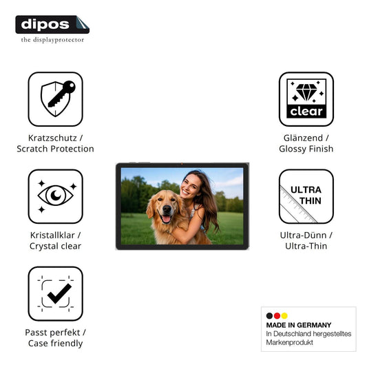 Klare Displayschutzfolie von dipos passend für TABWEE T70, präziser Zuschnitt und blasenfrei montiert