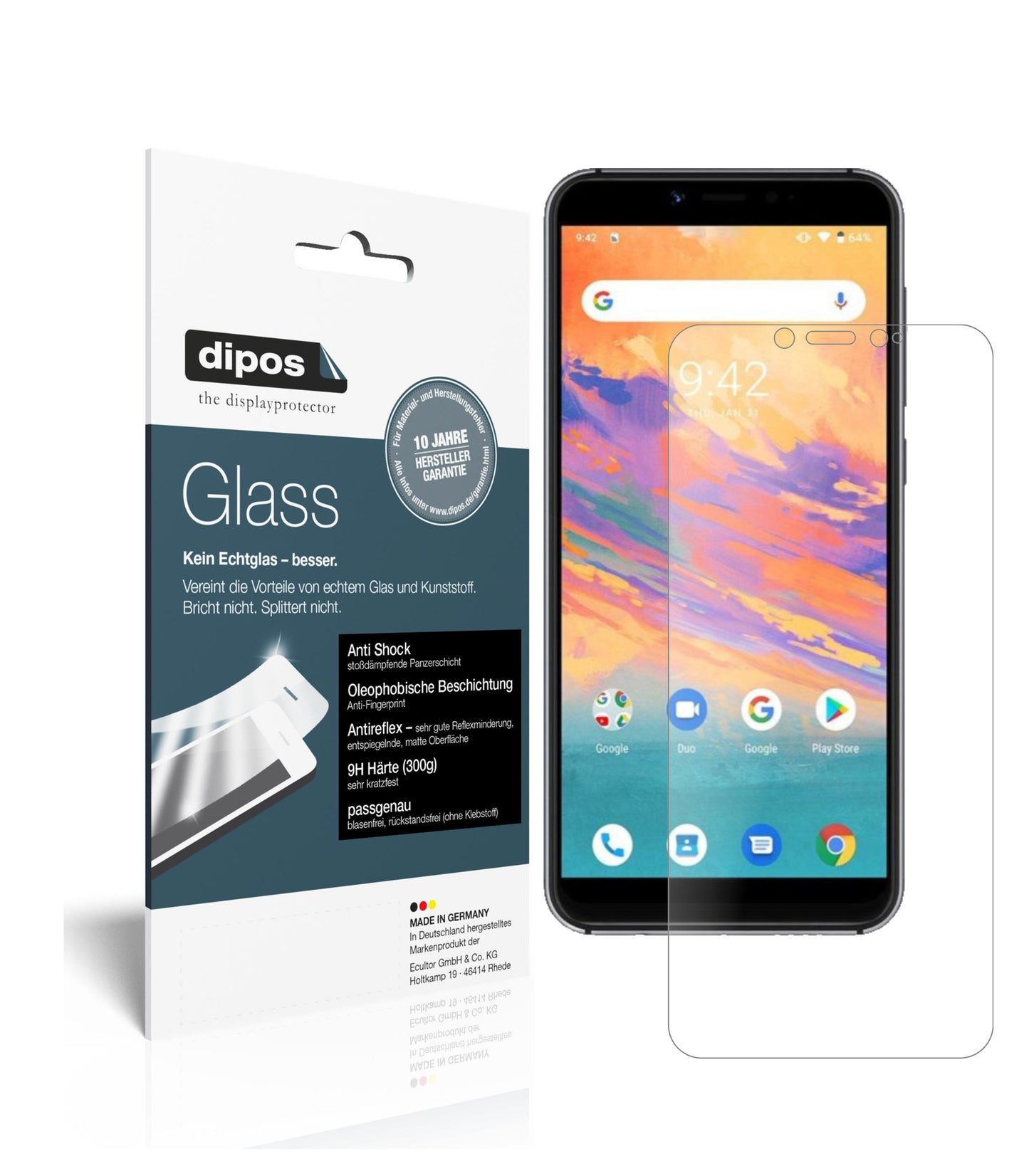 Matte Displayschutzfolie von dipos passend für Umidigi A3S, 9H kratzfest und blasenfrei montiert