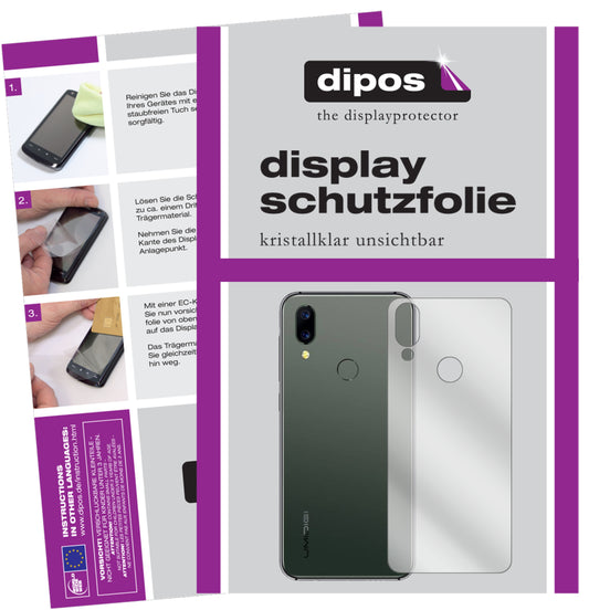 Klare Displayschutzfolie von dipos passend für Umidigi A3S Rückseite, präziser Zuschnitt und blasenfrei montiert