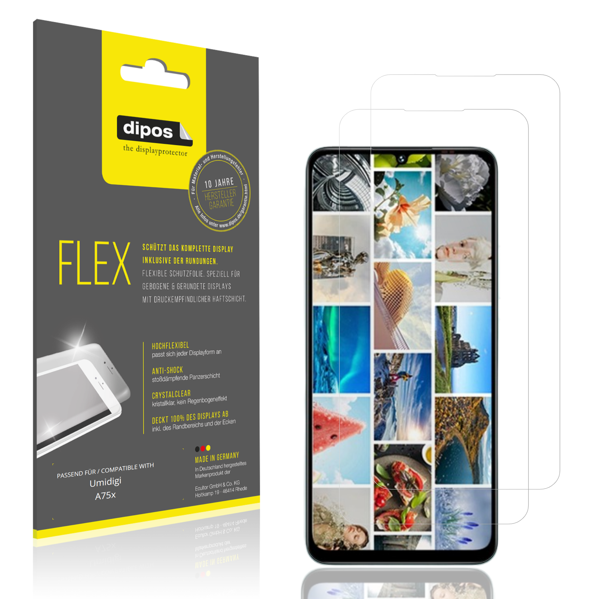 Klare Displayschutzfolie von dipos passend für Umidigi A75x, 100% Displayabdeckung und blasenfreie Montage