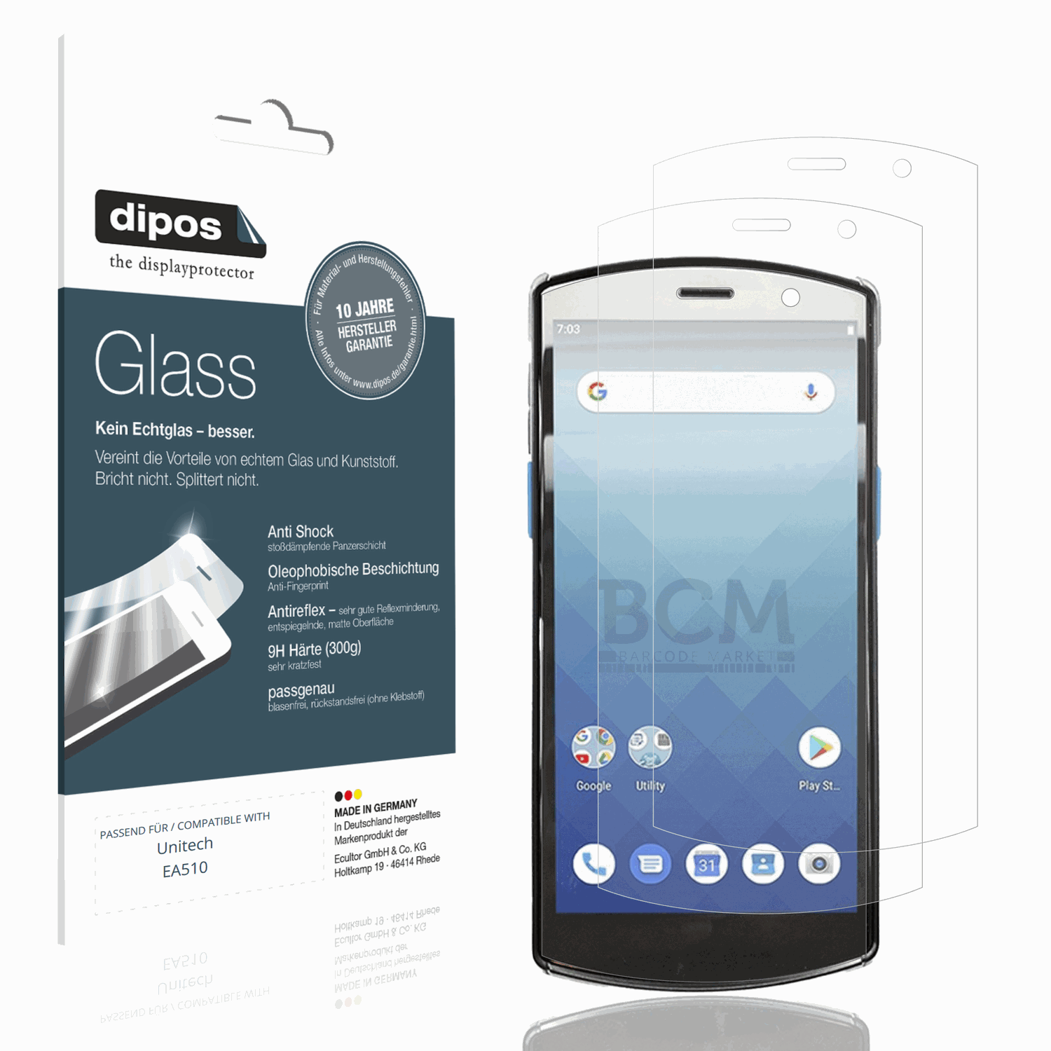 Matte Displayschutzfolie von dipos passend für Unitech EA510, 9H kratzfest und blasenfrei montiert