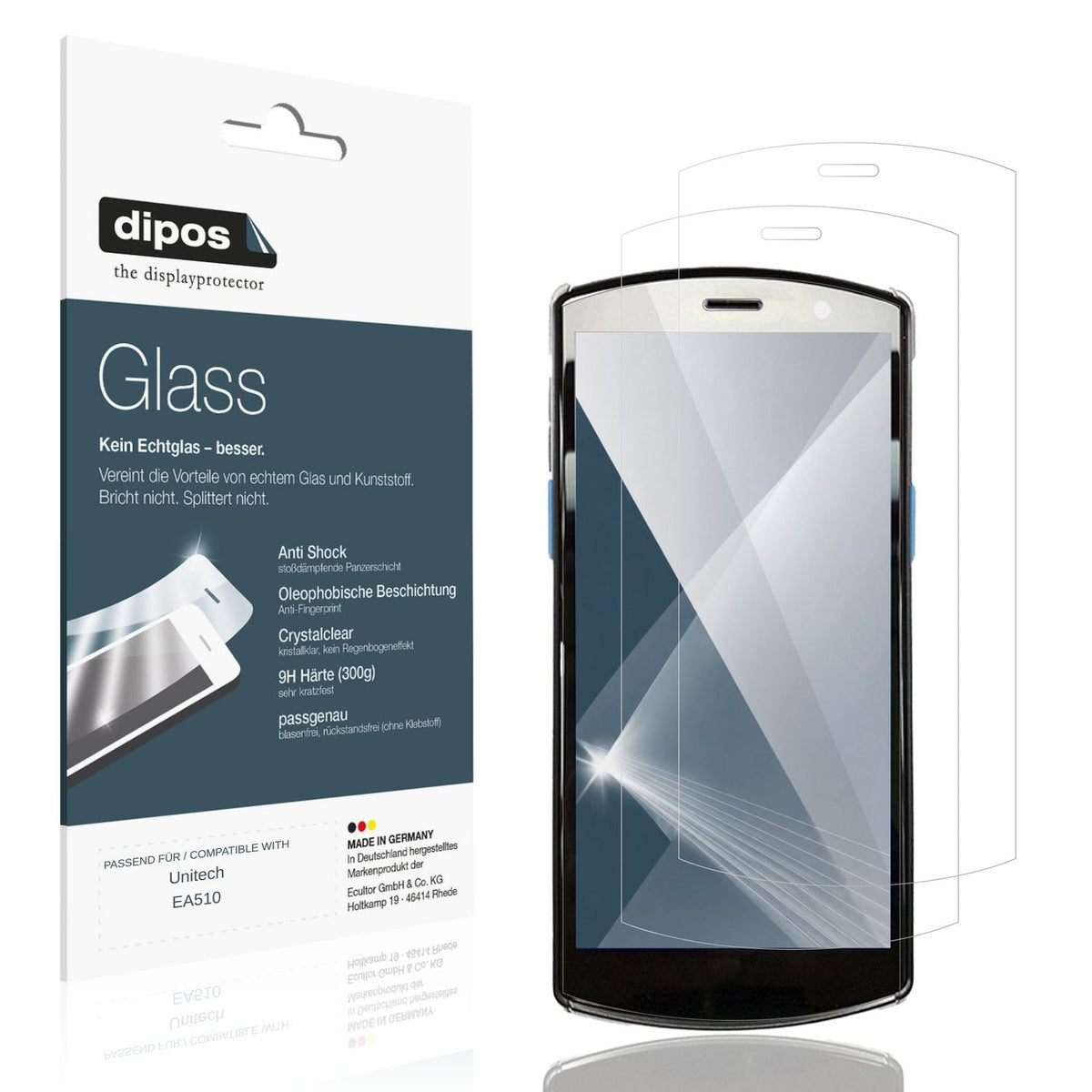 Klare Displayschutzfolie von dipos passend für Unitech EA510, 9H kratzfest und blasenfrei montiert