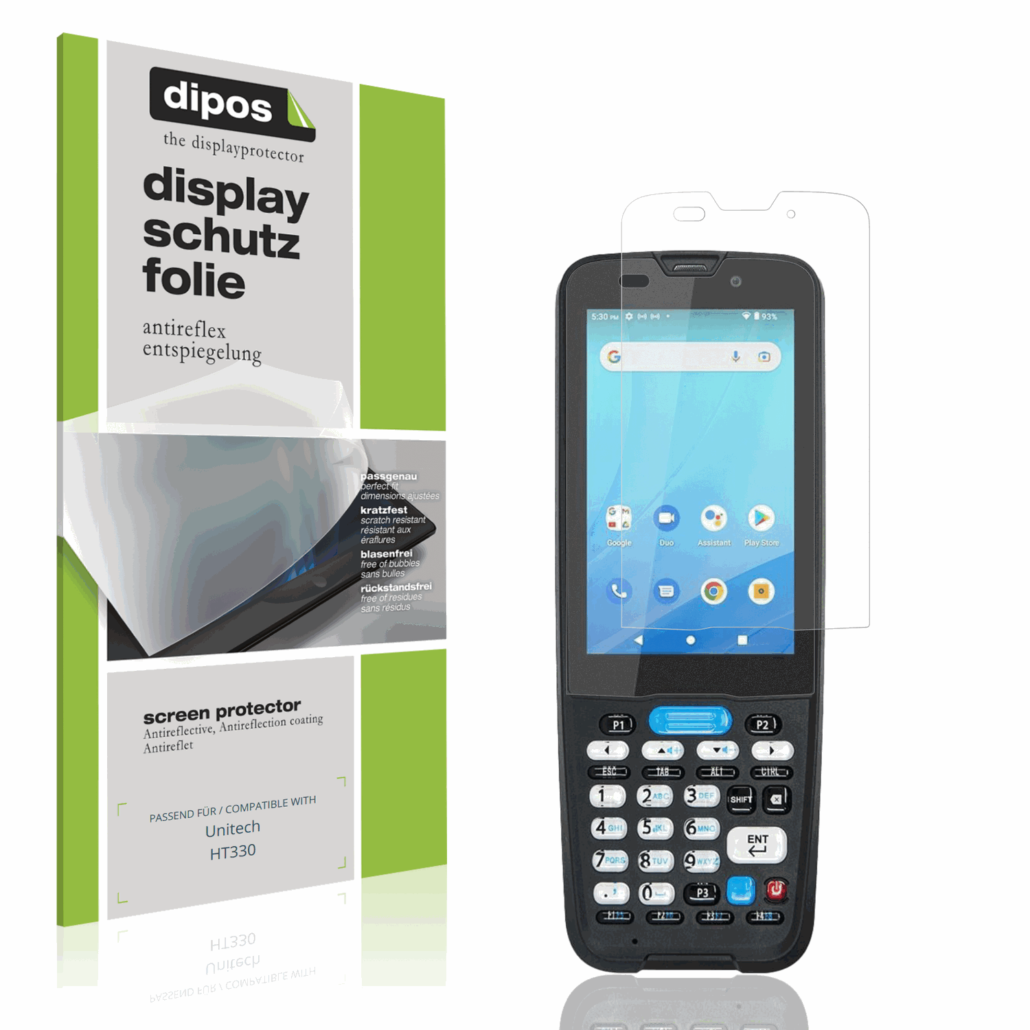 Matte Displayschutzfolie von dipos passend für Unitech HT330, präziser Zuschnitt und blasenfrei montiert