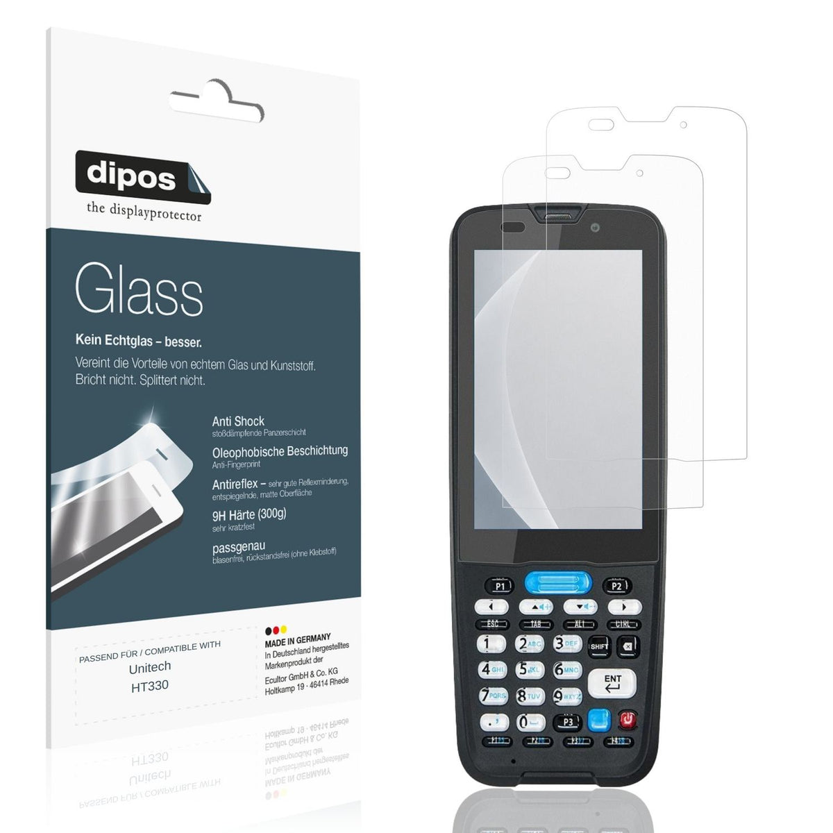 Matte Displayschutzfolie von dipos passend für Unitech HT330, 9H kratzfest und blasenfrei montiert