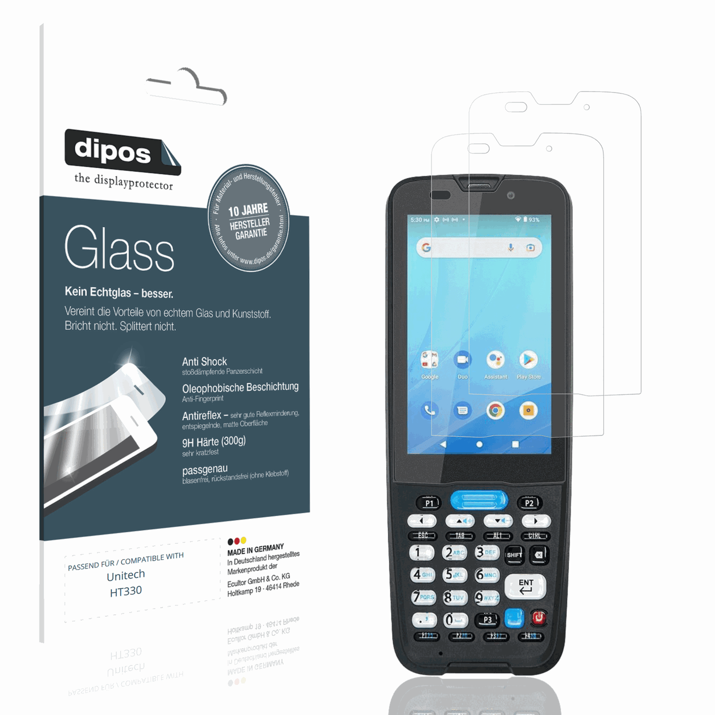 Matte Displayschutzfolie von dipos passend für Unitech HT330, 9H kratzfest und blasenfrei montiert