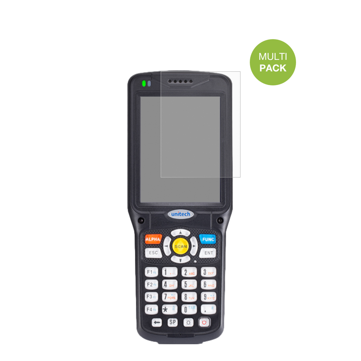 UnitechHT510 mit aufgebrachter dipos Displayschutzfolie, die lästige Fingerabdrücke minimiert