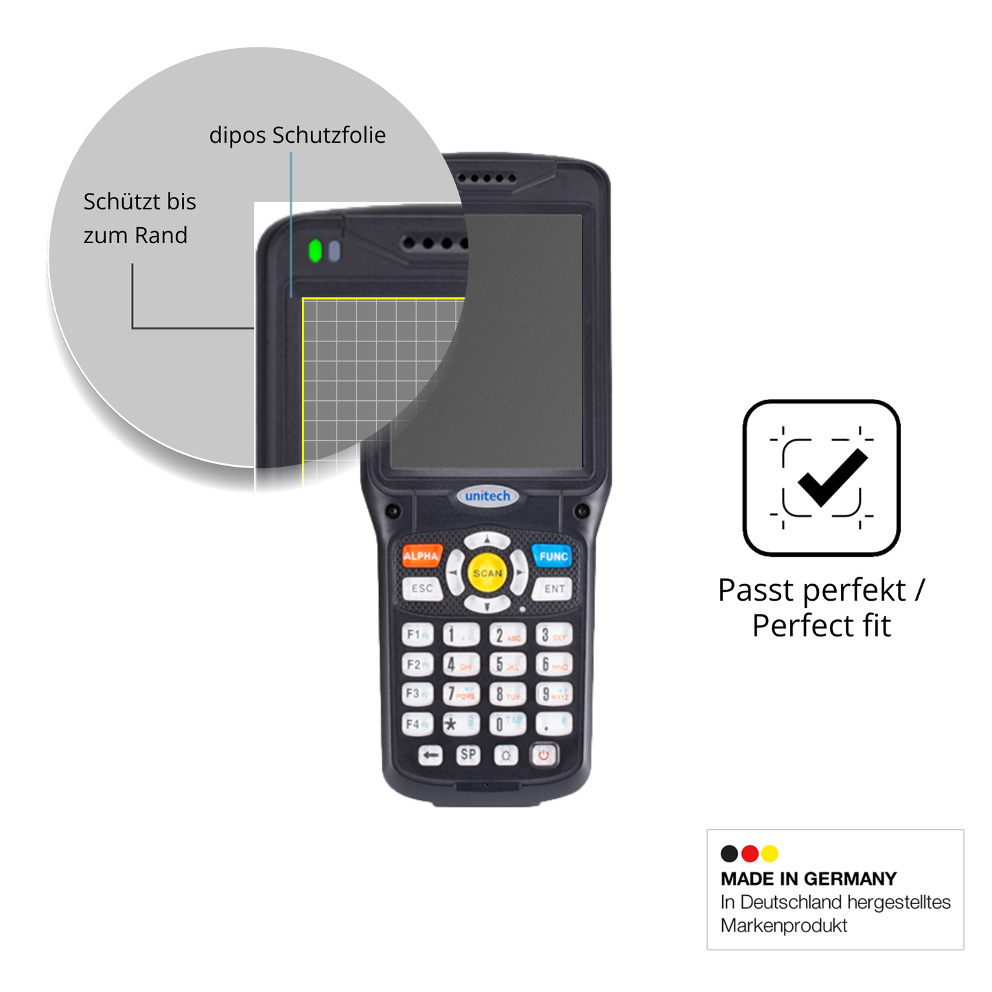 Schutz gegen Kratzer auf dem Unitech HT510 Glas durch Schlüssel oder Ähnliches