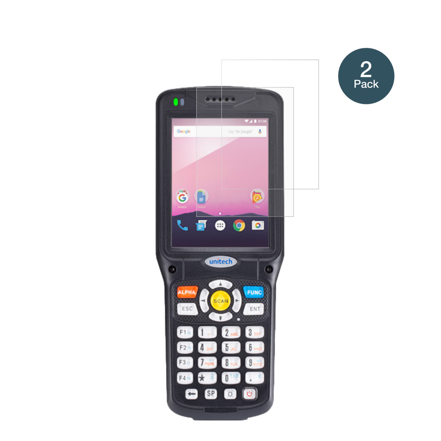 UnitechHT510A mit aufgebrachter dipos Panzerfolie, die lästige Fingerabdrücke minimiert
