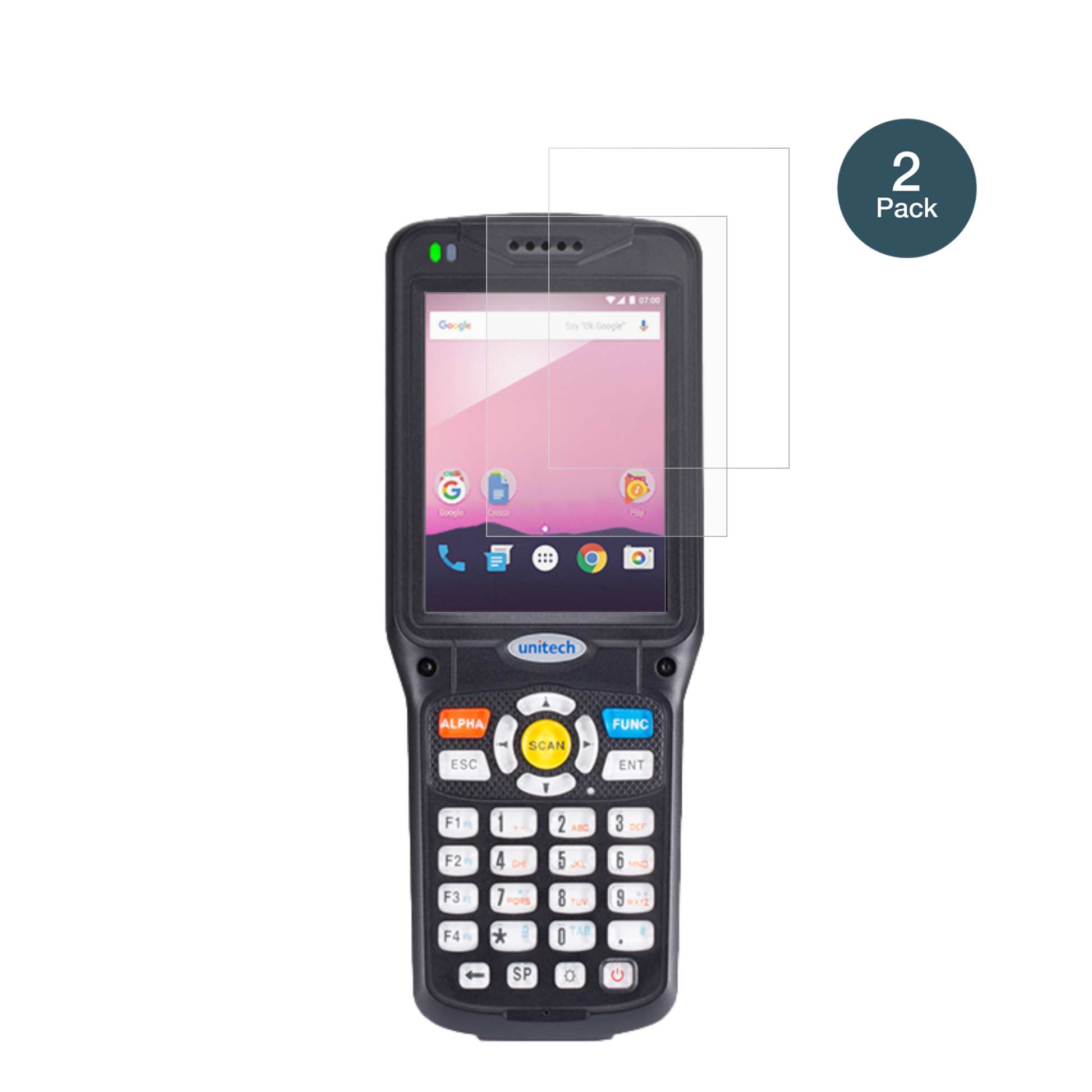 UnitechHT510A mit aufgebrachter dipos Panzerfolie, die lästige Fingerabdrücke minimiert