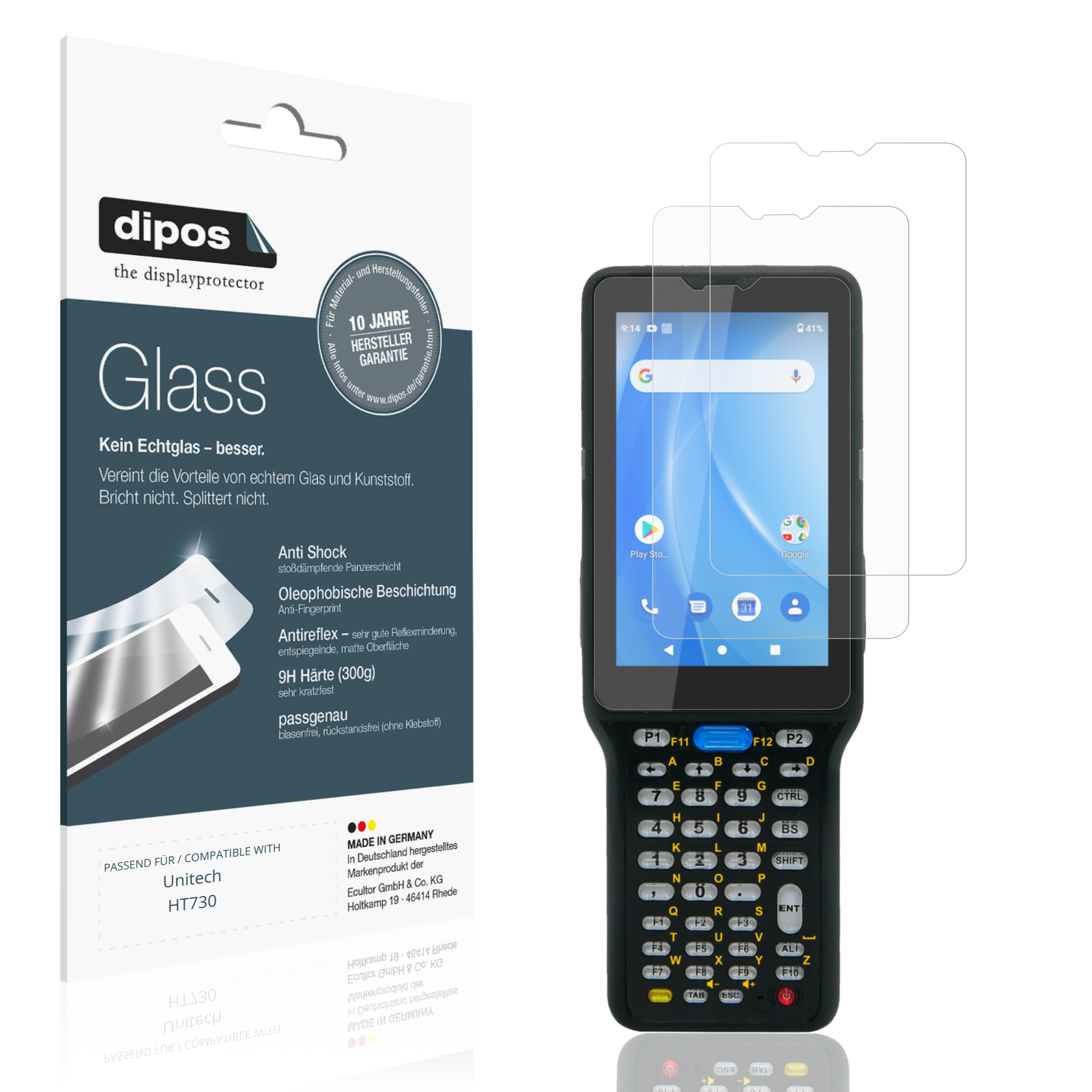 Matte Displayschutzfolie von dipos passend für Unitech HT730, 9H kratzfest und blasenfrei montiert