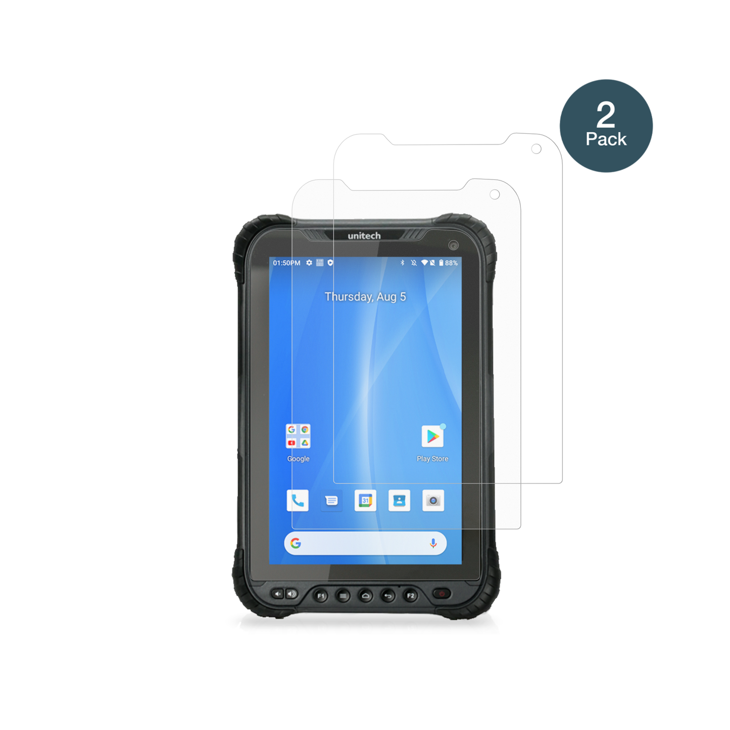 UnitechTB85 mit aufgebrachter dipos Panzerfolie, die lästige Fingerabdrücke minimiert