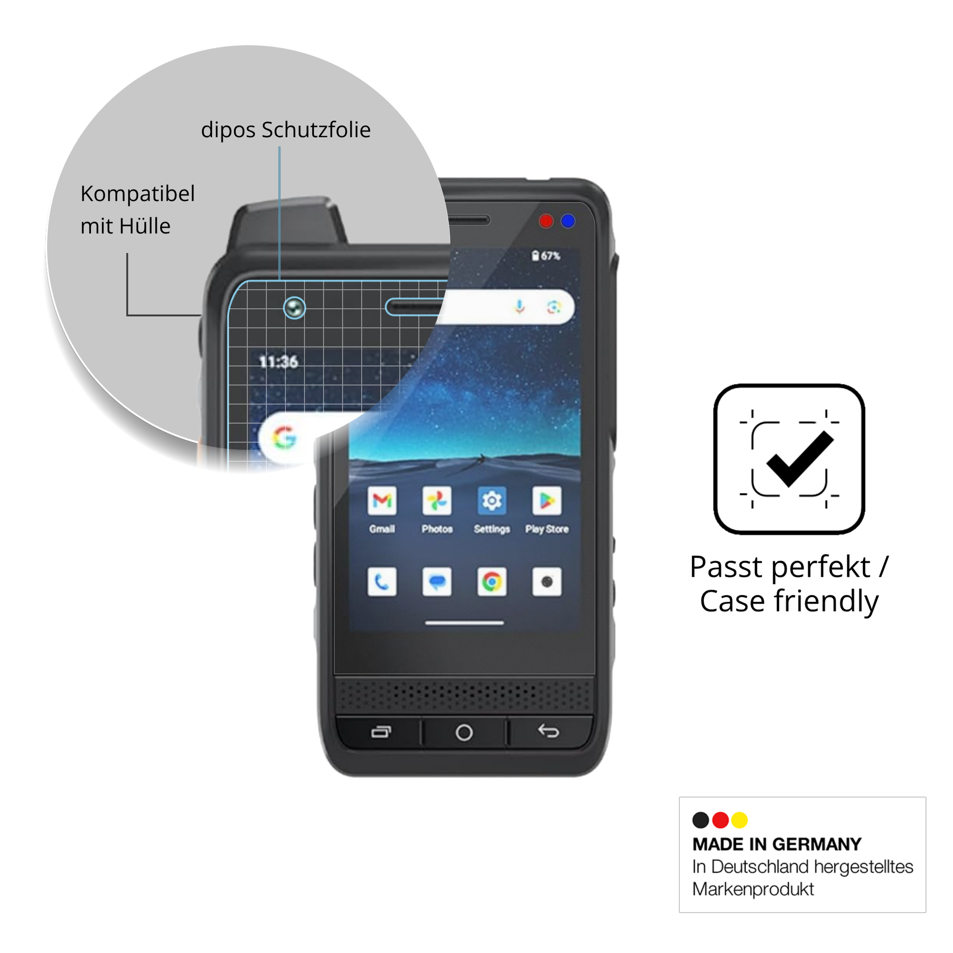 Schutzfolie mit optimaler Passform, zur Verwendung mit Hüllen geeignet