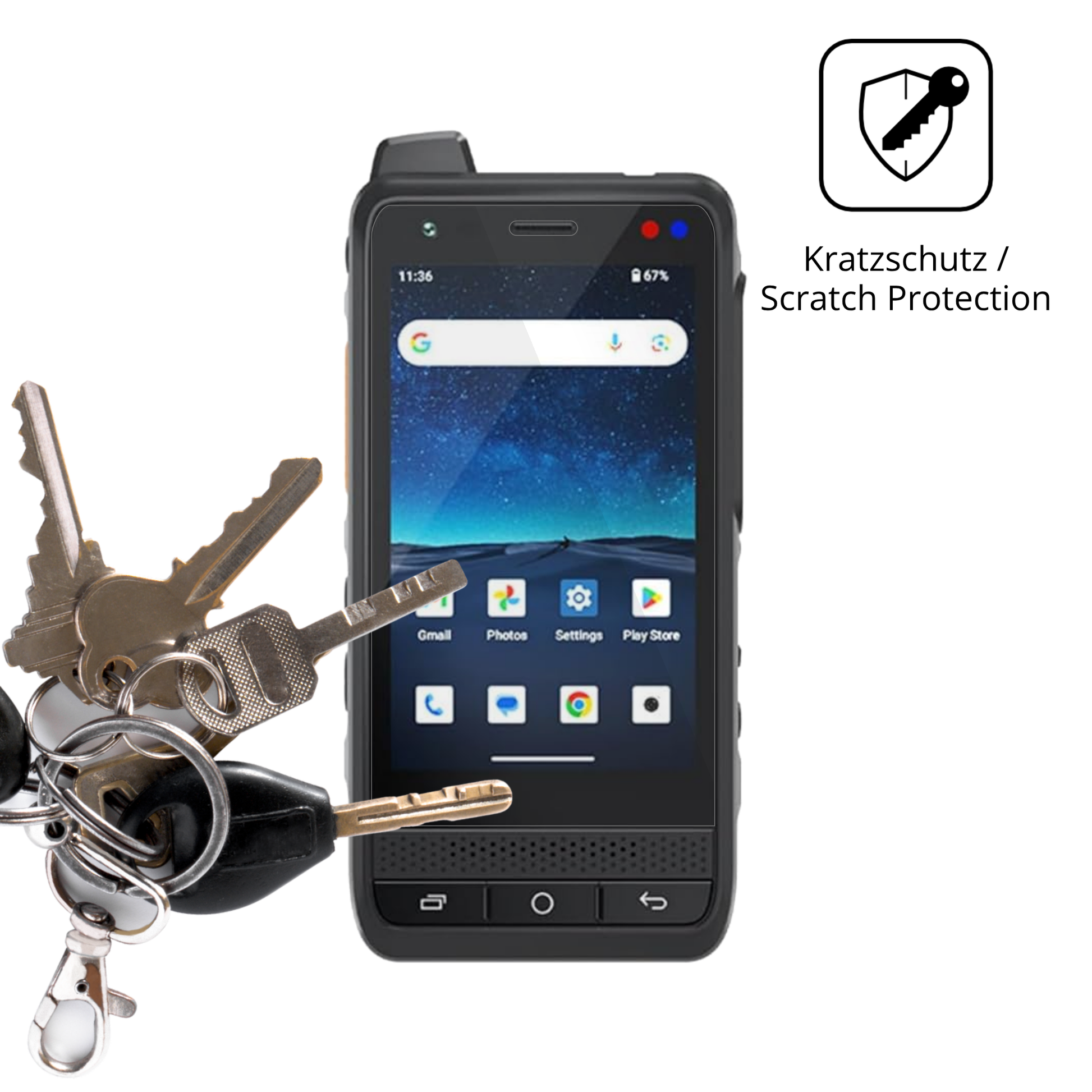 Schutz gegen Kratzer auf dem UNIWA F400 Glas durch Schlüssel oder Ähnliches