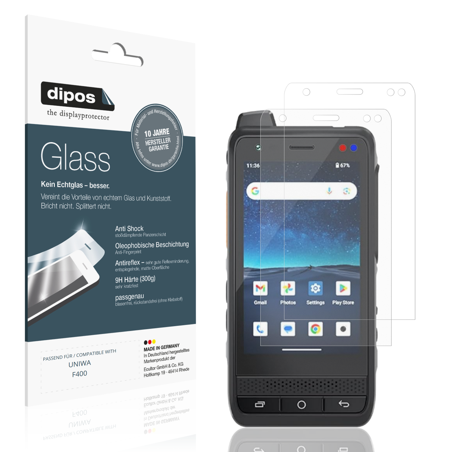 Matte Displayschutzfolie von dipos passend für UNIWA F400, 9H kratzfest und blasenfrei montiert