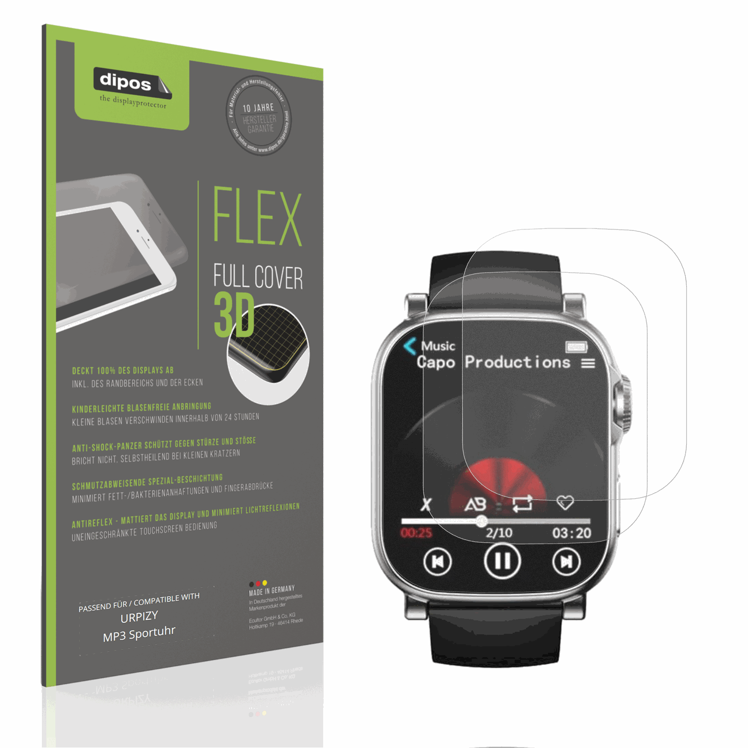 Matte Displayschutzfolie von dipos passend für URPIZY MP3 Sportuhr, 100% Displayabdeckung und blasenfreie Montage