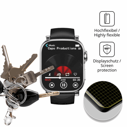 dipos Displayschutz für URPIZY MP3 Sportuhr, transparente Oberfläche, perfekte Passform auch für die Rundungen