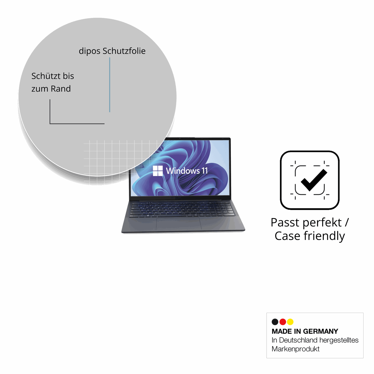 Schutzglasfolie mit optimaler Passform, zur Verwendung mit Hüllen geeignet