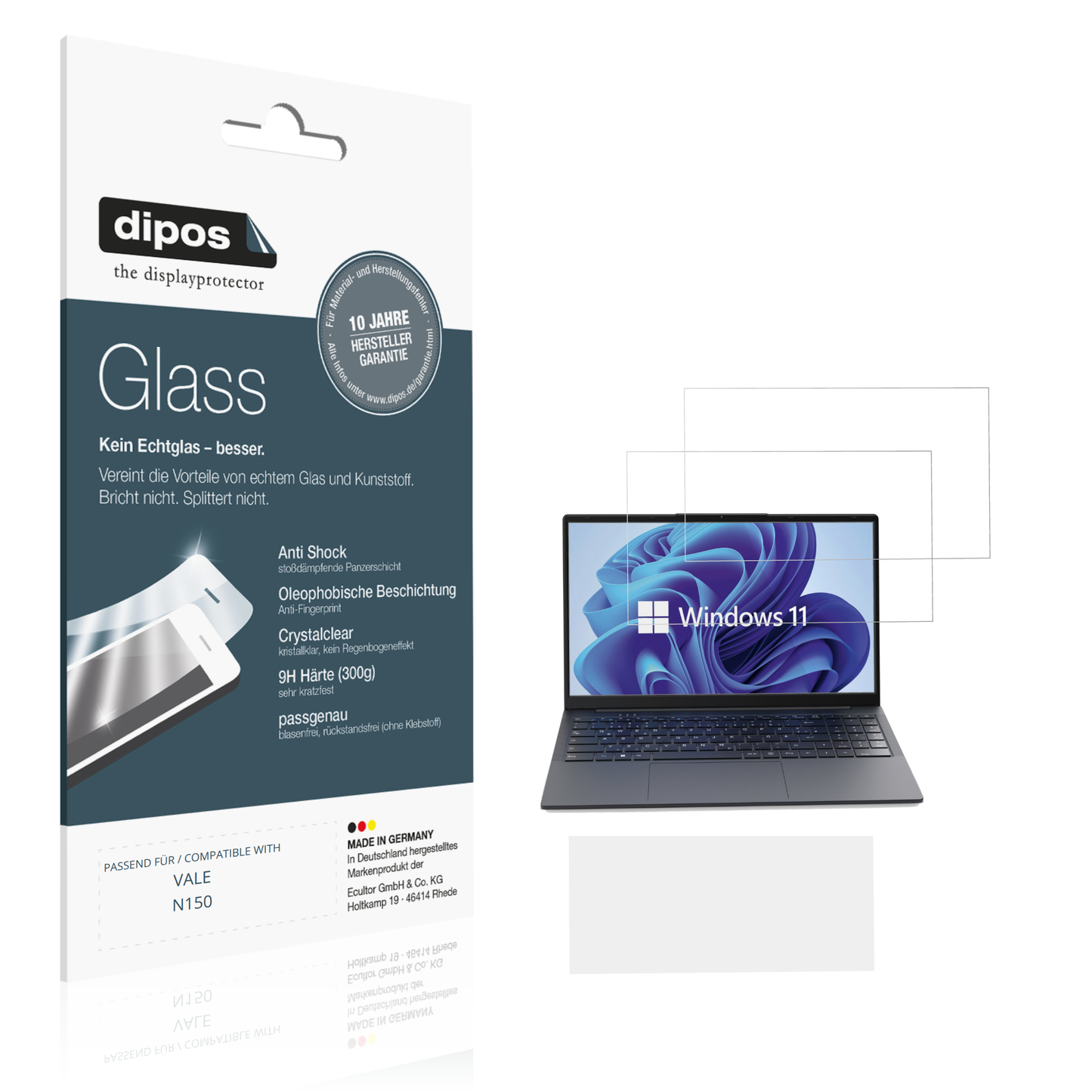 Klare Displayschutzfolie von dipos passend für VALE N150, 9H kratzfest und blasenfrei montiert
