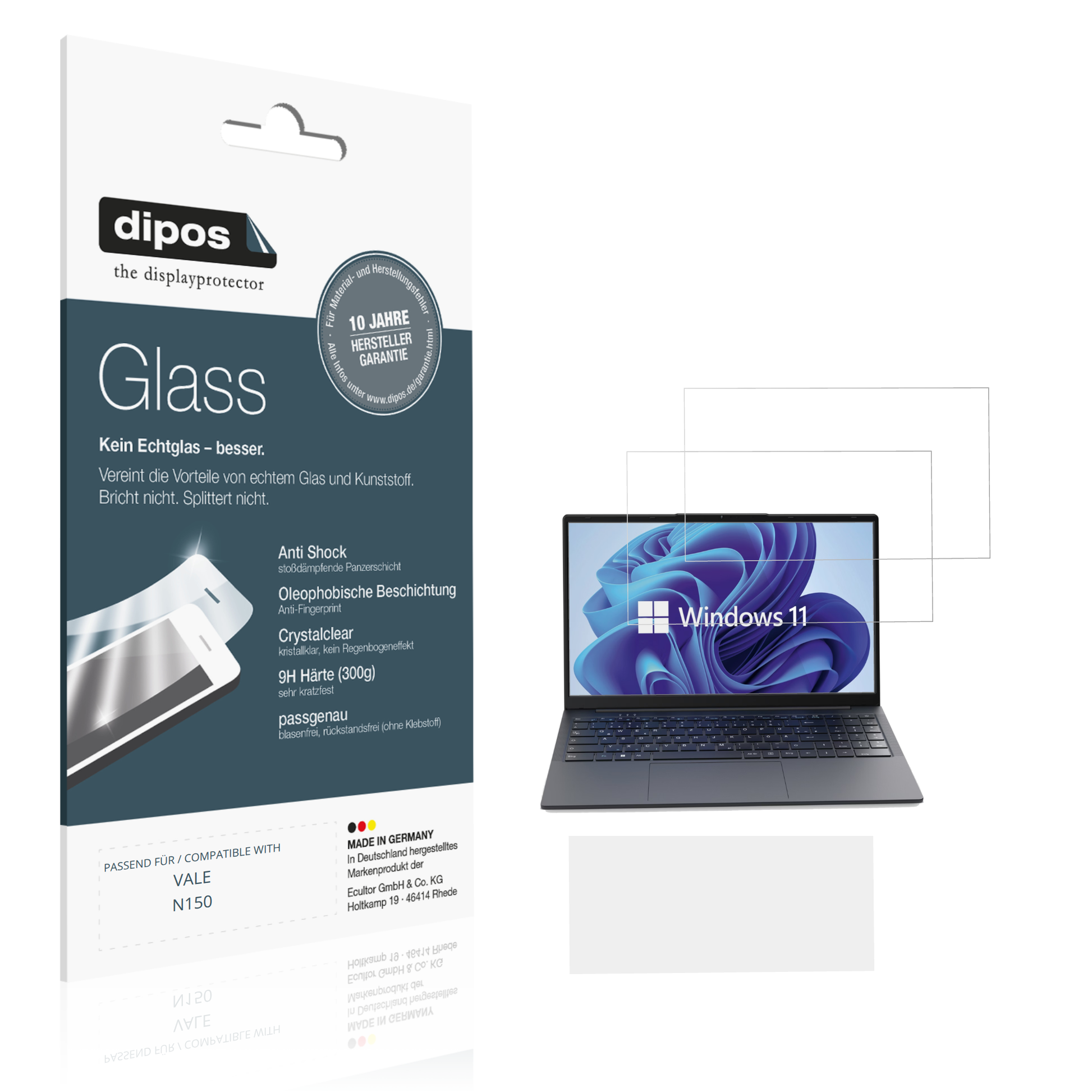 Klare Displayschutzfolie von dipos passend für VALE N150, 9H kratzfest und blasenfrei montiert