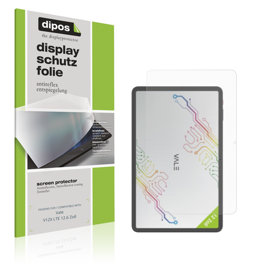 Matte Displayschutzfolie von dipos passend für Vale V12X LTE 12.6 Zoll, präziser Zuschnitt und blasenfrei montiert