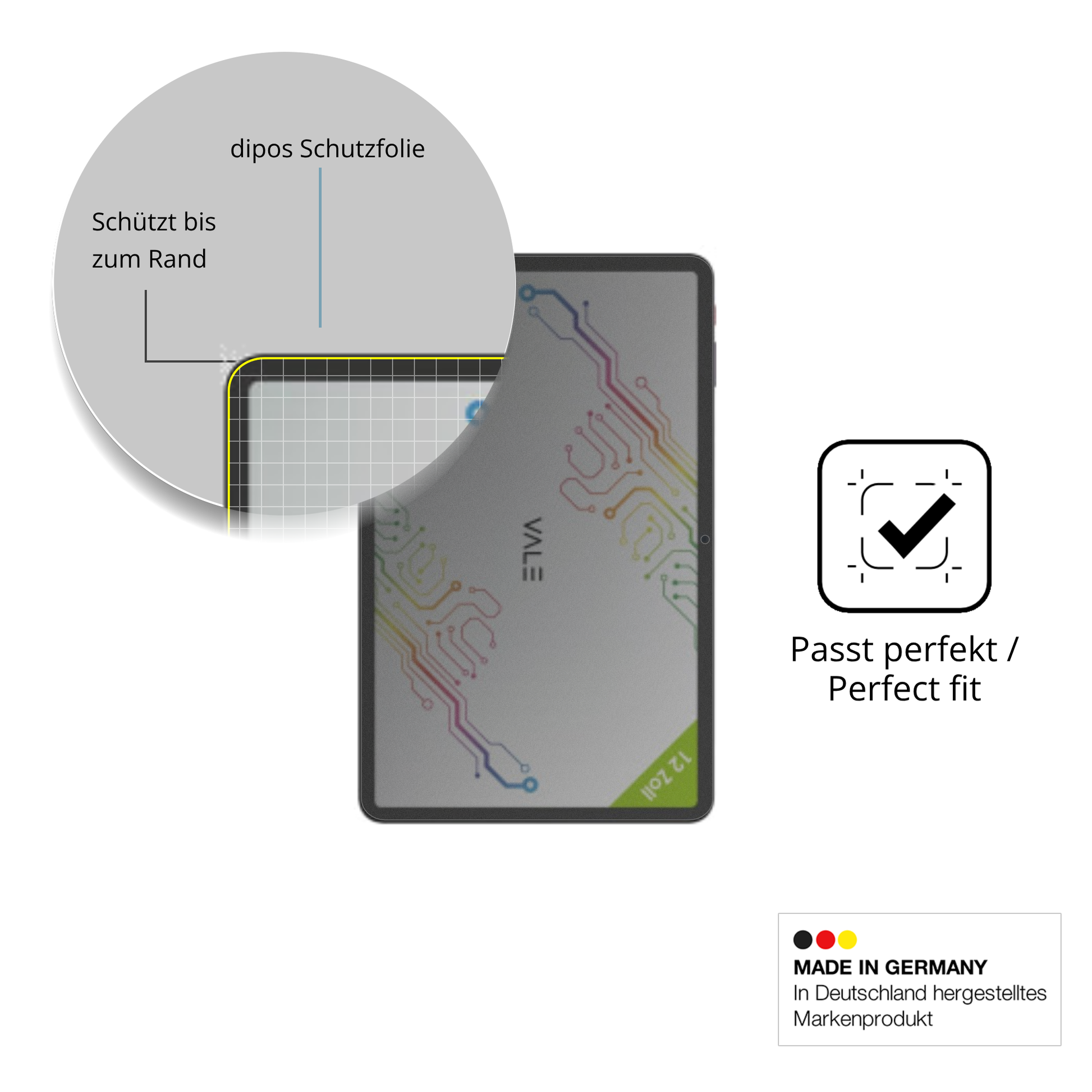 Schutz gegen Kratzer auf dem Vale V12X LTE 12.6 Zoll Glas durch Schlüssel oder Ähnliches